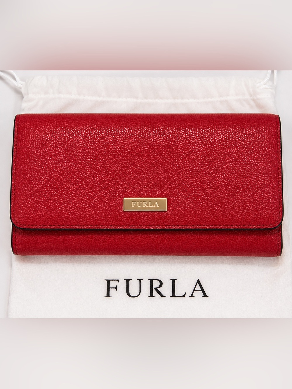 Furla Red Leather Continental Wallet with Gold Logo Plate